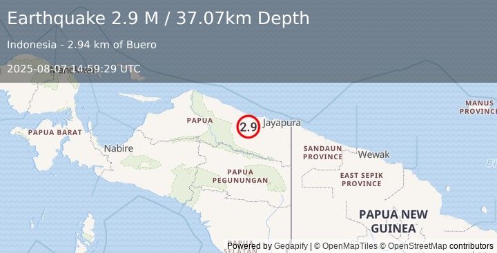Earthquake Near North Coast of West Papua (2.9 M) (2025-08-07 14:59:29 UTC)