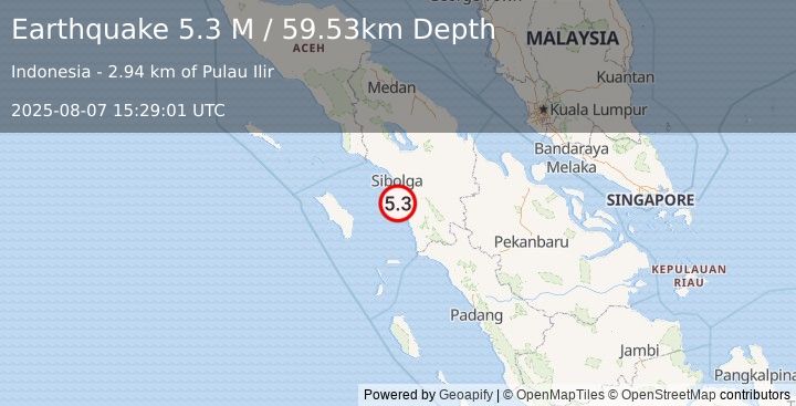 Earthquake Northern Sumatra, Indonesia (5.2 M) (2025-08-07 15:29:00 UTC)