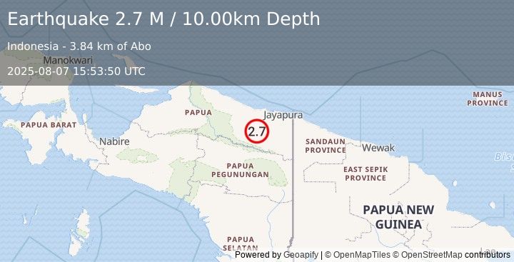 Earthquake West Papua, Indonesia (2.7 M) (2025-08-07 15:53:50 UTC)