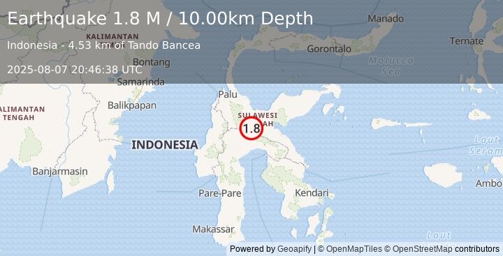 Earthquake Sulawesi, Indonesia (1.6 M) (2025-08-07 20:46:37 UTC)