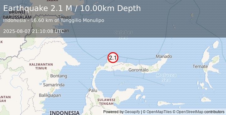 Earthquake Minahassa Peninsula, Sulawesi (2.1 M) (2025-08-07 21:10:08 UTC)