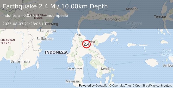 Earthquake Sulawesi, Indonesia (2.4 M) (2025-08-07 21:28:06 UTC)