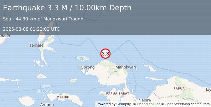 Earthquake West Papua Region, Indonesia (3.3 M) (2025-08-08 01:22:02 UTC)