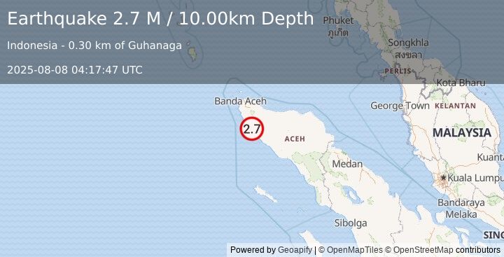 Earthquake Northern Sumatra, Indonesia (2.7 M) (2025-08-08 04:17:47 UTC)