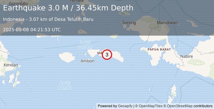 Earthquake Seram, Indonesia (3.0 M) (2025-08-08 04:21:53 UTC)