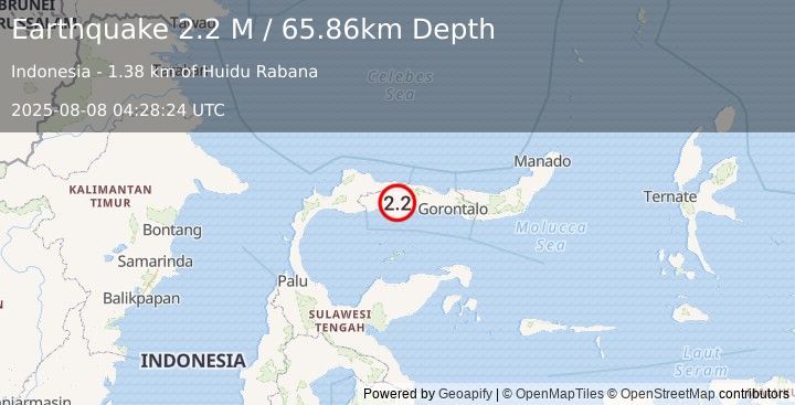 Earthquake Minahassa Peninsula, Sulawesi (2.2 M) (2025-08-08 04:28:24 UTC)