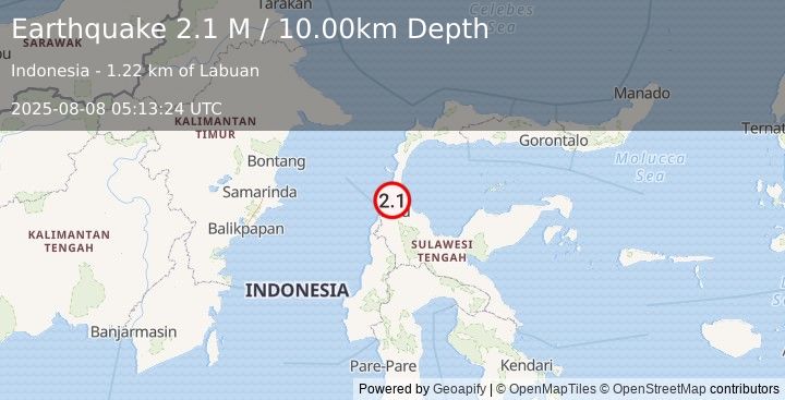 Earthquake Minahassa Peninsula, Sulawesi (2.1 M) (2025-08-08 05:13:24 UTC)