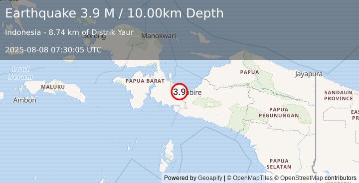 Earthquake West Papua Region, Indonesia (3.9 M) (2025-08-08 07:30:05 UTC)