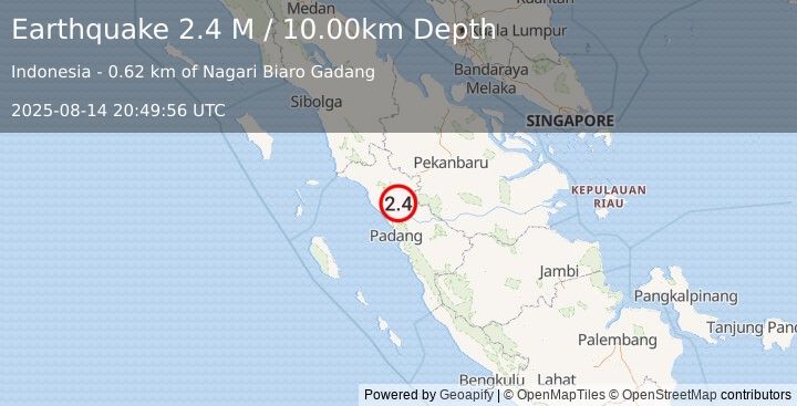 Earthquake Southern Sumatra, Indonesia (2.4 M) (2025-08-14 20:49:56 UTC)