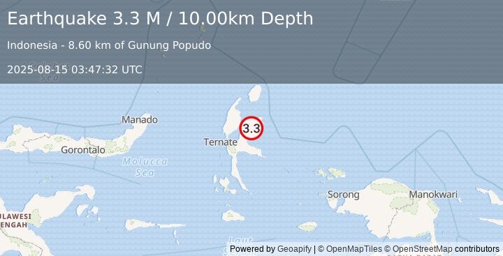 Earthquake Halmahera, Indonesia (3.3 M) (2025-08-15 03:47:32 UTC)