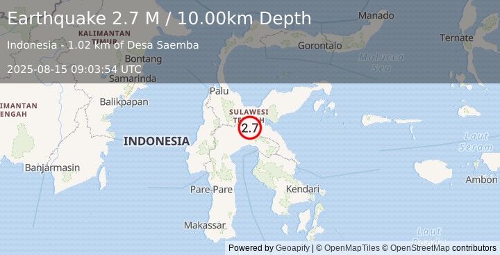 Earthquake Sulawesi, Indonesia (2.7 M) (2025-08-15 09:03:54 UTC)