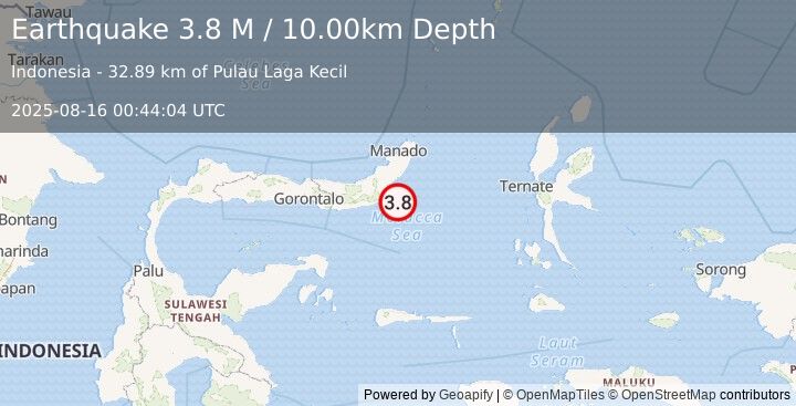 Earthquake Minahassa Peninsula, Sulawesi (3.8 M) (2025-08-16 00:44:04 UTC)