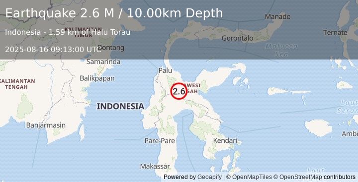 Earthquake Sulawesi, Indonesia (2.6 M) (2025-08-16 09:13:00 UTC)