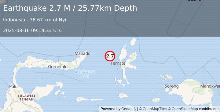 Earthquake Northern Molucca Sea (2.7 M) (2025-08-16 09:14:33 UTC)