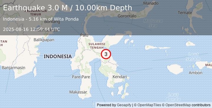 Earthquake Sulawesi, Indonesia (3.0 M) (2025-08-16 12:59:44 UTC)
