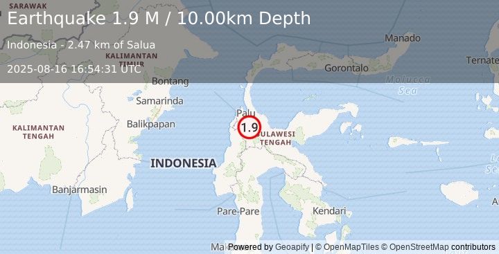 Earthquake Sulawesi, Indonesia (1.9 M) (2025-08-16 16:54:31 UTC)
