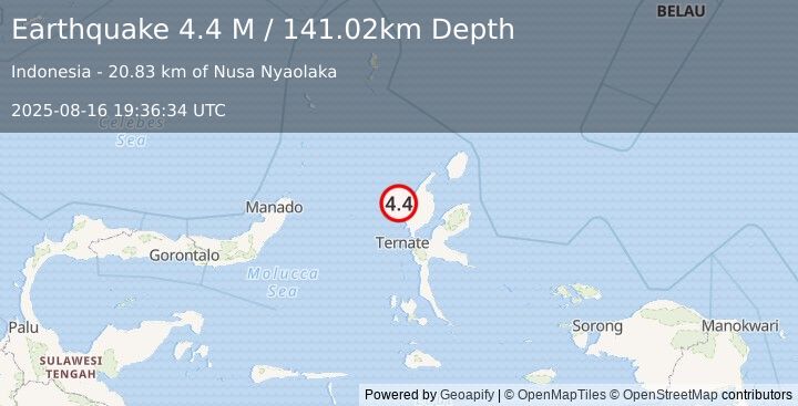 Earthquake Halmahera, Indonesia (4.4 M) (2025-08-16 19:36:34 UTC)