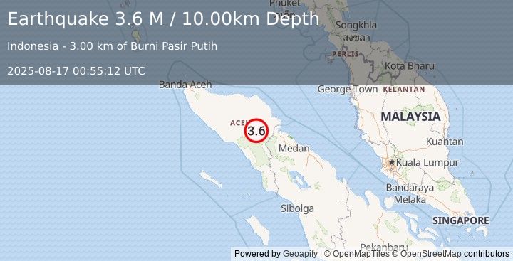 Earthquake Northern Sumatra, Indonesia (3.6 M) (2025-08-17 00:55:12 UTC)