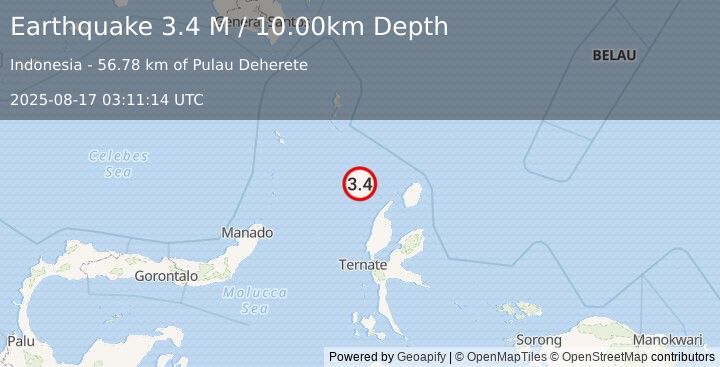 Earthquake Northern Molucca Sea (3.4 M) (2025-08-17 03:11:14 UTC)