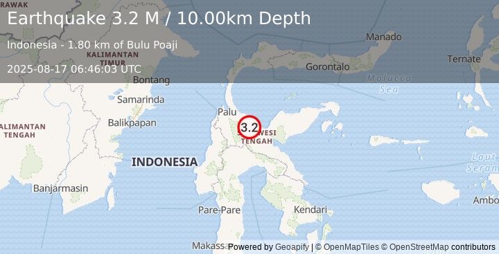 Earthquake Sulawesi, Indonesia (3.2 M) (2025-08-17 06:46:03 UTC)