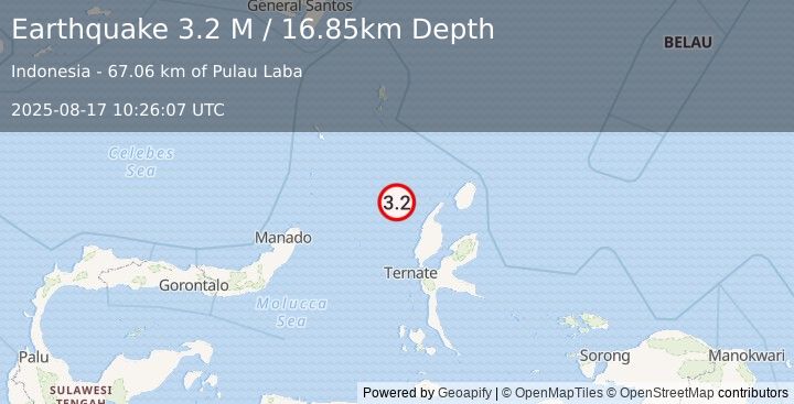 Earthquake Northern Molucca Sea (3.2 M) (2025-08-17 10:26:07 UTC)