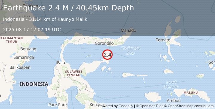 Earthquake Minahassa Peninsula, Sulawesi (2.4 M) (2025-08-17 12:07:19 UTC)