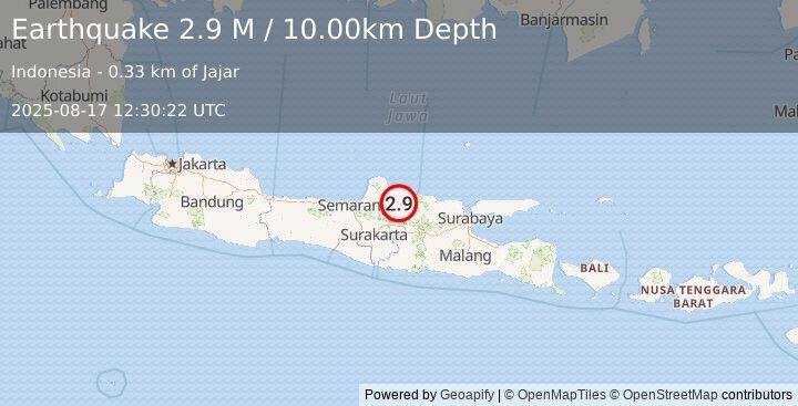 Earthquake Java, Indonesia (2.9 M) (2025-08-17 12:30:22 UTC)