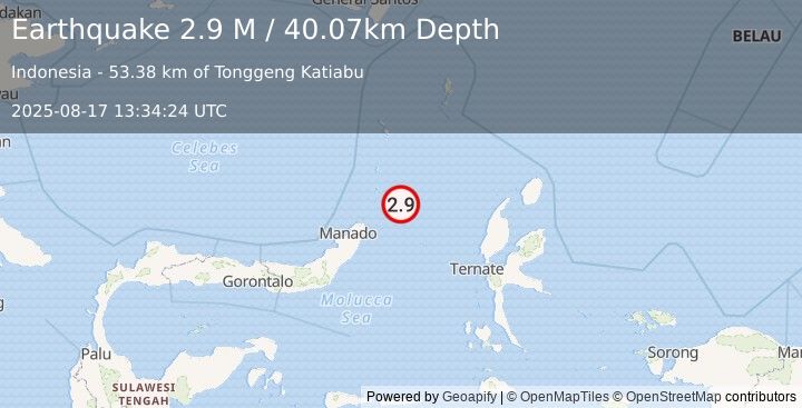 Earthquake Talaud Islands, Indonesia (2.9 M) (2025-08-17 13:34:24 UTC)