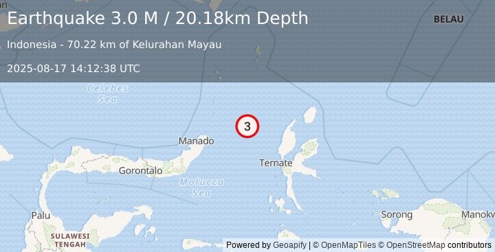 Earthquake Northern Molucca Sea (3.0 M) (2025-08-17 14:12:38 UTC)