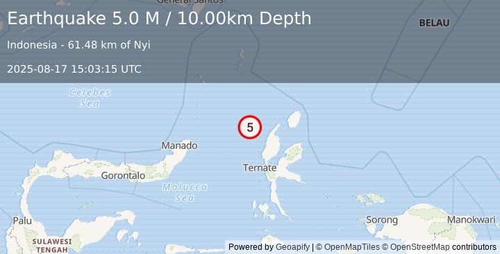 Earthquake Northern Molucca Sea (5.0 M) (2025-08-17 15:03:16 UTC)