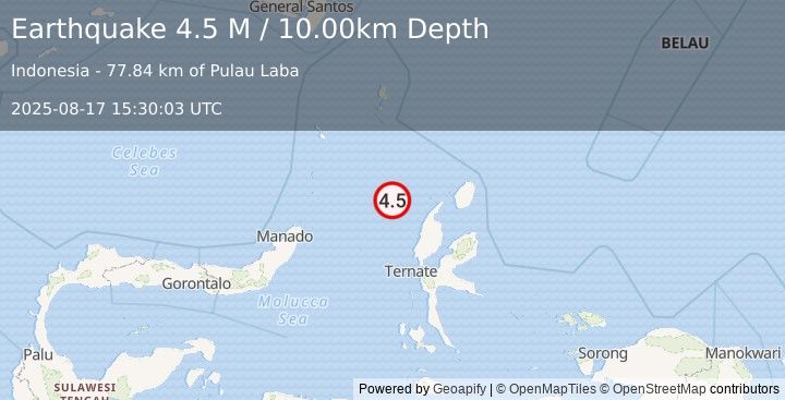 Earthquake Northern Molucca Sea (4.5 M) (2025-08-17 15:30:03 UTC)