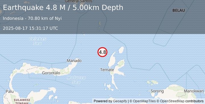 Earthquake Northern Molucca Sea (4.8 M) (2025-08-17 15:31:18 UTC)