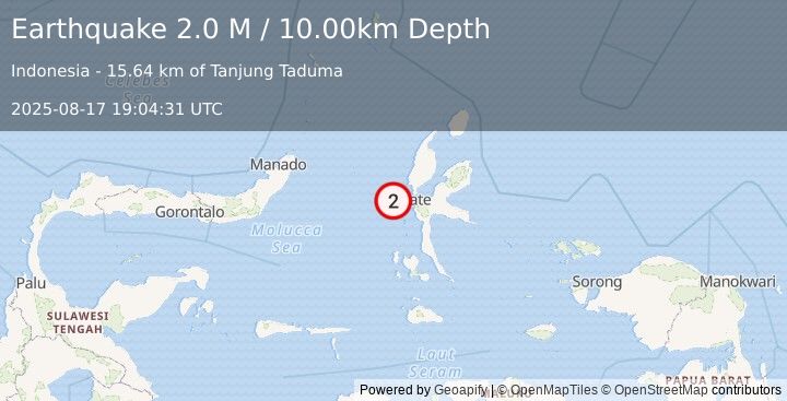 Earthquake Halmahera, Indonesia (2.0 M) (2025-08-17 19:04:31 UTC)