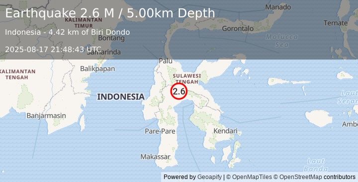 Earthquake Sulawesi, Indonesia (2.6 M) (2025-08-17 21:48:43 UTC)