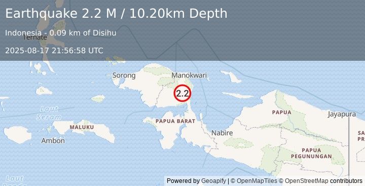 Earthquake West Papua Region, Indonesia (2.2 M) (2025-08-17 21:56:58 UTC)