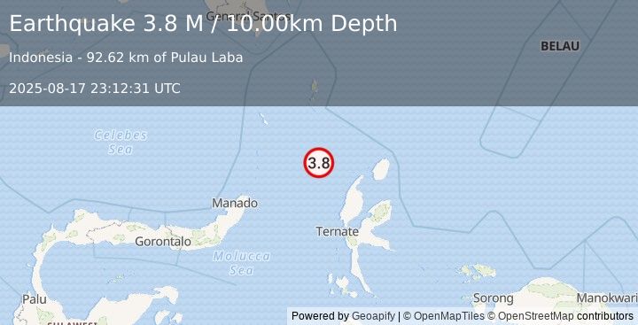 Earthquake Northern Molucca Sea (3.8 M) (2025-08-17 23:12:31 UTC)