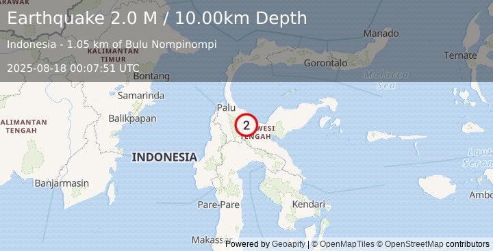 Earthquake Sulawesi, Indonesia (2.0 M) (2025-08-18 00:07:51 UTC)