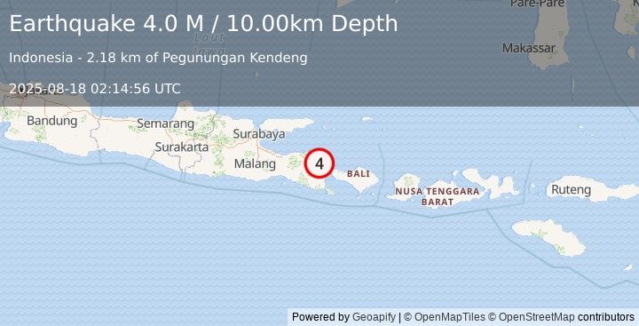 Earthquake Bali Sea (4.0 M) (2025-08-18 02:14:56 UTC)