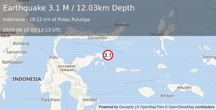 Earthquake Minahassa Peninsula, Sulawesi (3.1 M) (2025-08-18 03:13:13 UTC)