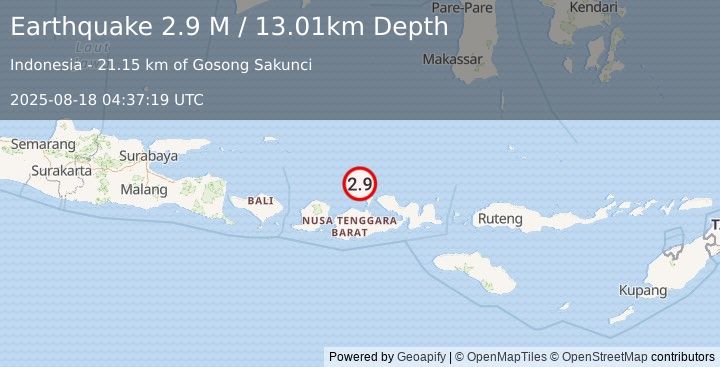 Earthquake Bali Sea (2.9 M) (2025-08-18 04:37:19 UTC)