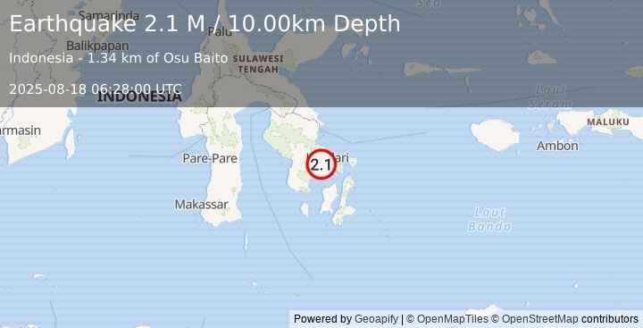 Earthquake Sulawesi, Indonesia (2.1 M) (2025-08-18 06:28:00 UTC)