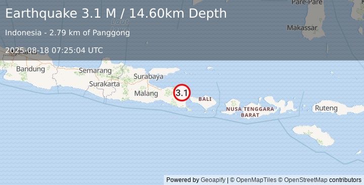 Earthquake Bali Sea (3.1 M) (2025-08-18 07:25:04 UTC)
