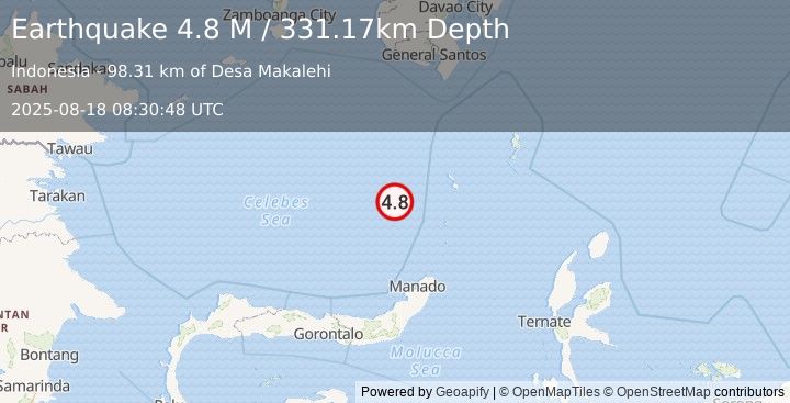 Earthquake Celebes Sea (4.7 M) (2025-08-18 08:30:49 UTC)