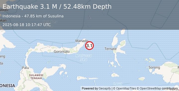 Earthquake Northern Molucca Sea (3.1 M) (2025-08-18 10:17:47 UTC)