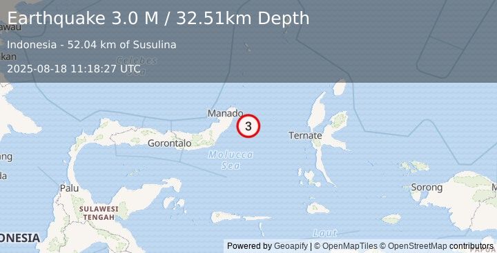 Earthquake Northern Molucca Sea (3.0 M) (2025-08-18 11:18:27 UTC)