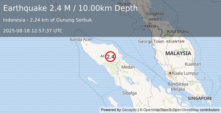 Earthquake Northern Sumatra, Indonesia (2.4 M) (2025-08-18 12:57:37 UTC)