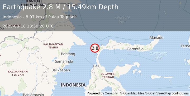 Earthquake Minahassa Peninsula, Sulawesi (2.8 M) (2025-08-18 13:30:20 UTC)