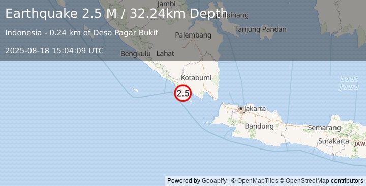 Earthquake Southern Sumatra, Indonesia (2.5 M) (2025-08-18 15:04:09 UTC)