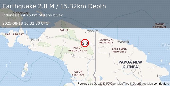 Earthquake West Papua, Indonesia (2.8 M) (2025-08-18 16:32:30 UTC)