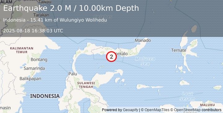 Earthquake Minahassa Peninsula, Sulawesi (2.0 M) (2025-08-18 16:38:03 UTC)